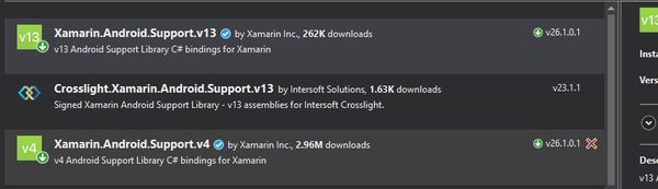 Android Support Libraries NuGet Package Manager