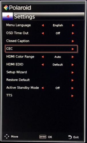Polaroid TV Settings Menu