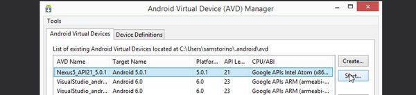 Start a Virtual Device in Android Device Manager