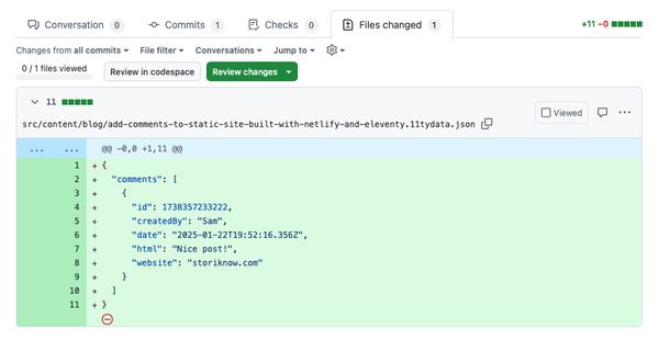 GitHub pull request for a new post comment