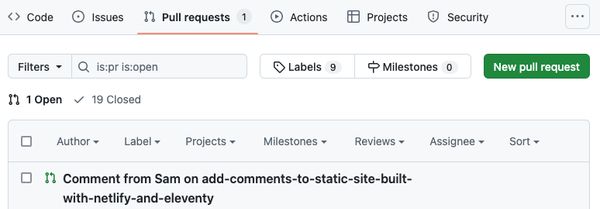 GitHub pull request for a new post comment